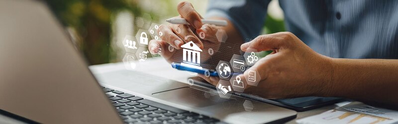 Banking information on a laptop.