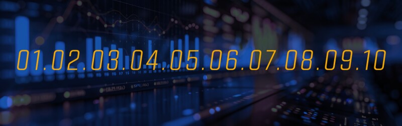 Number one through ten display over a digital dashboard