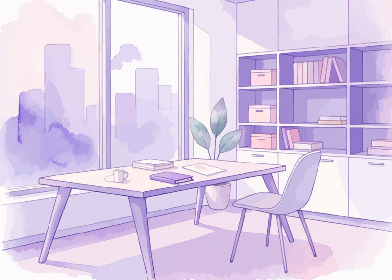 An office with a desk and a window