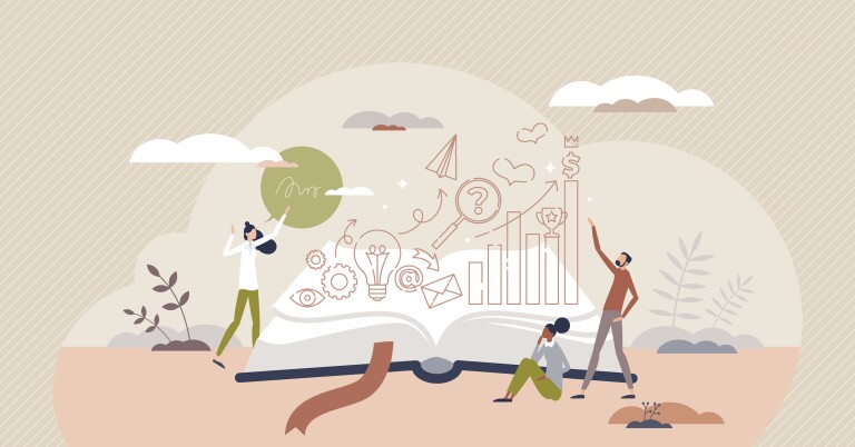 A group of people surrounding an open book