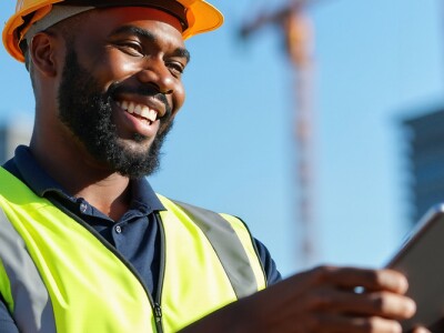 Civil engineer using a tablet