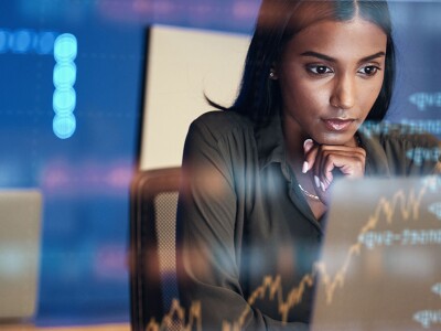 Woman analyzing data