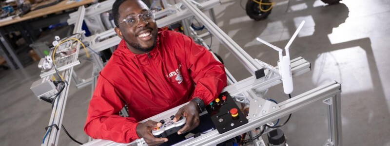 Student working in the robotics lab