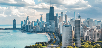 Chicago skyline and Lake Michigan