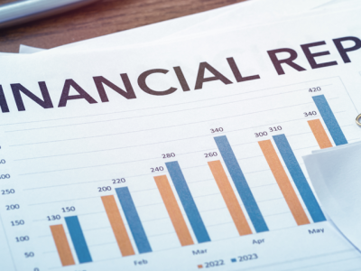 financial report displaying bar graph
