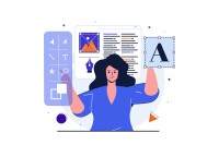 Woman working on design with images and alt text