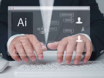 Businessman chatting with a artificial intelligence chatbot