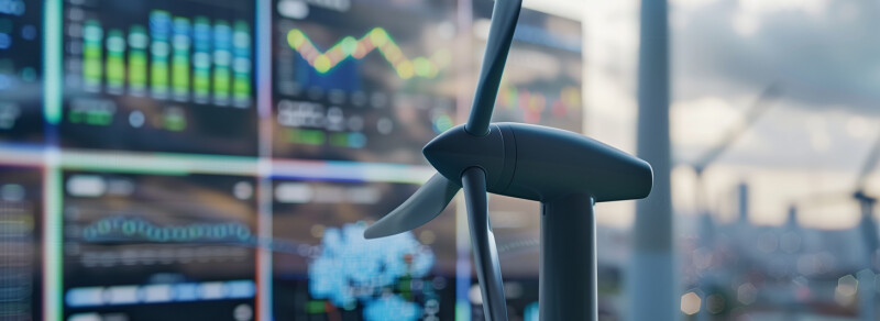 wind turbine in front of system charts