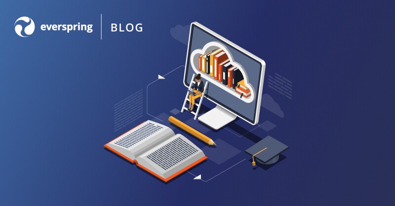 Objects And Character. Computer, Cloud Library On Screen. Woman With Laptop Sitting