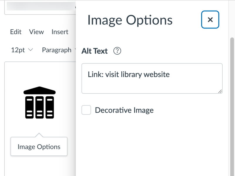 Adding alt text to a linked image in the Canvas Rich Content Editor