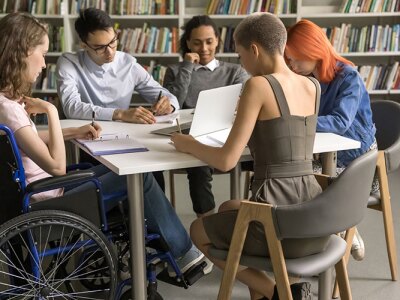 A group of students working together at a table.