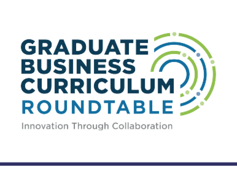 Graduate Business Curriculum Roundtable logo with blue and green circular design and the tagline "Innovation Through Collaboration."