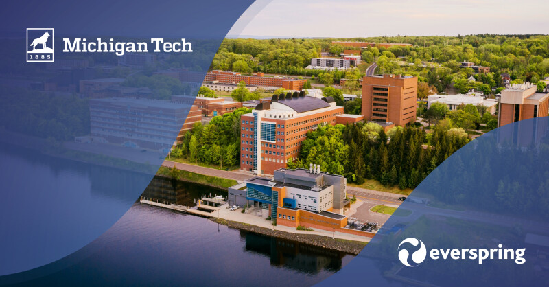Michigan Technological University campus with their logo and Everspring logo
