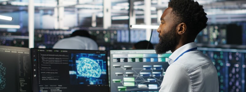 Data scientist interprets AI generated data analytics graphs