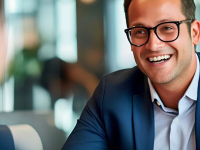 A confident financial advisor providing expert guidance with a reassuring smile.