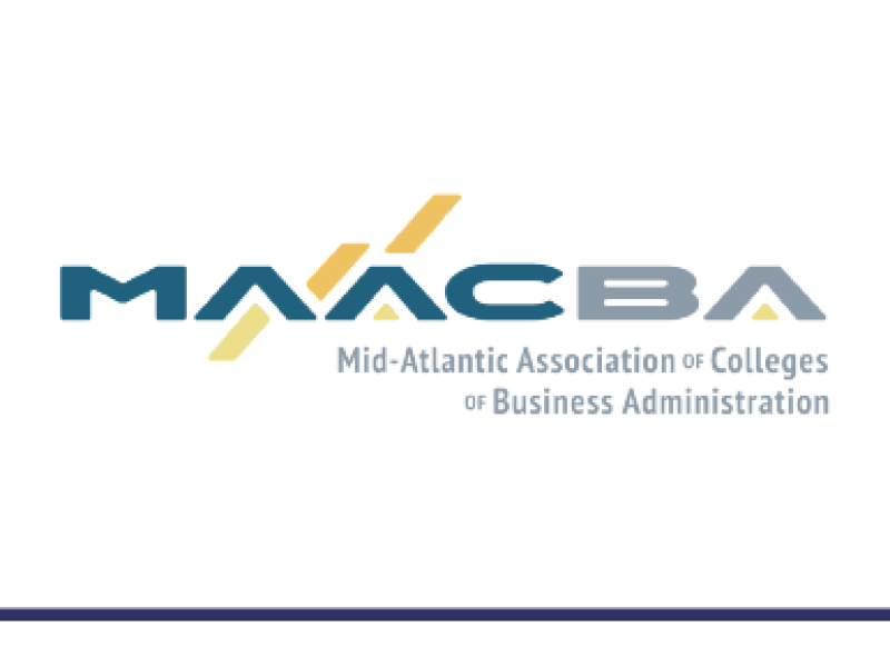 MAACBA logo with stylized letters and yellow lines, plus text: Mid-Atlantic Association of Colleges of Business Administration