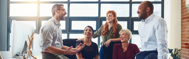 Team lead having a lively discussion in the office