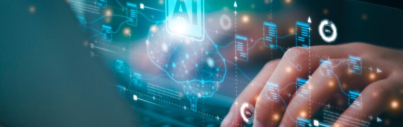 Businessman using computer use AI to help with business task.