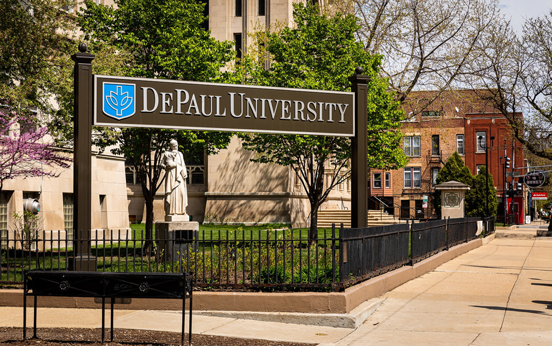 Nameplate outside on DePaul University campus