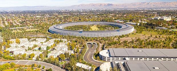 Aerial view over Cupertino in Bay Area, California on a sunny day