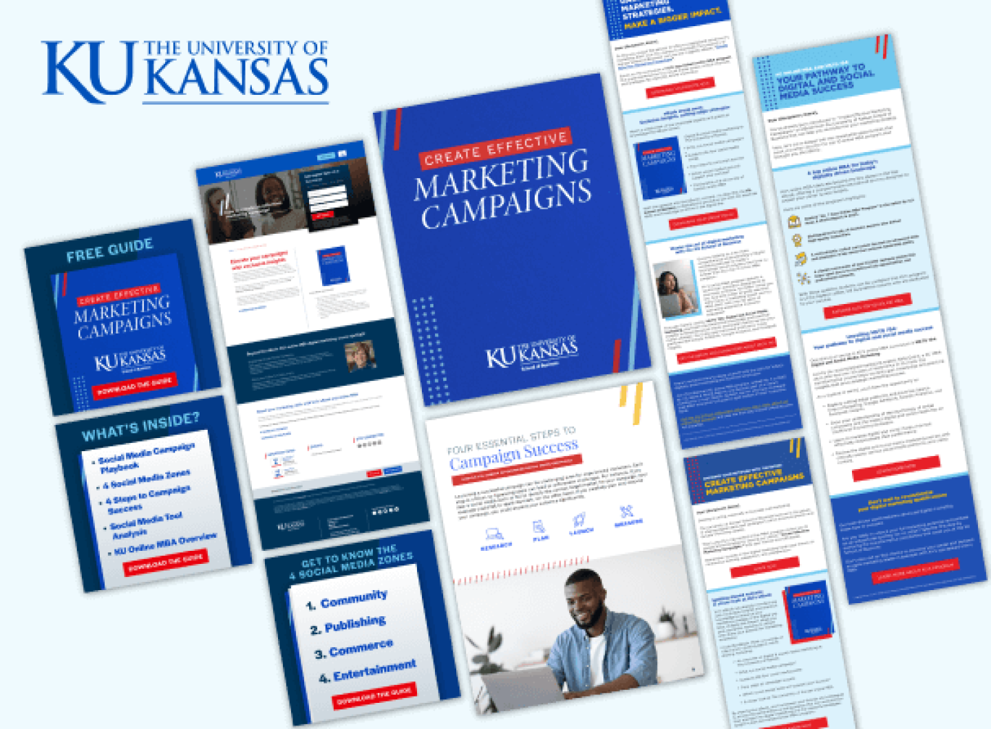 Examples of microsite, landing pages, and eBooks created for University of Kansas
