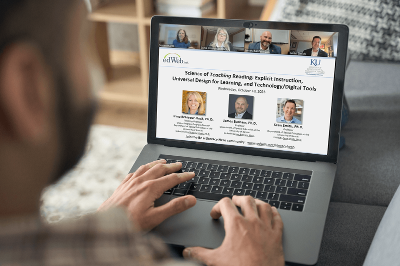 Slide from Science of Reading webinar on laptop screen