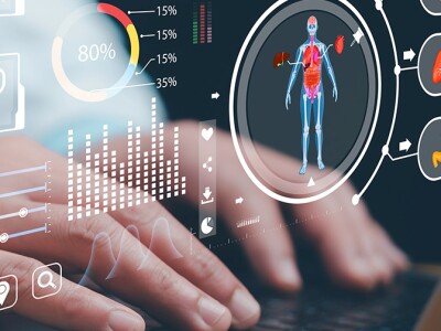 graphic of data science widgets emerging from laptop