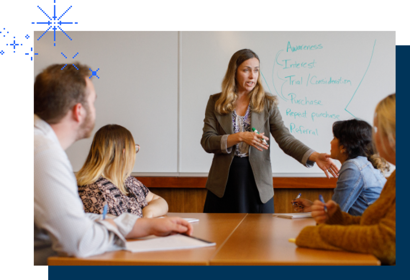 A female KU professor instructing students.