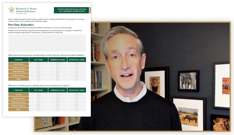 Participation Marketing worksheet and screenshot of Matt Williams speaking in video