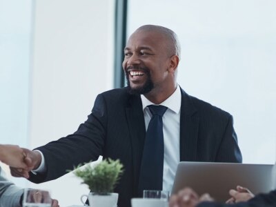 clients meeting and business people shaking hands in partnership