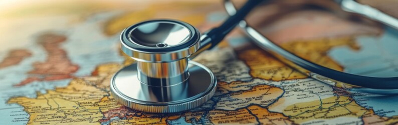 stethoscope laying on a world map