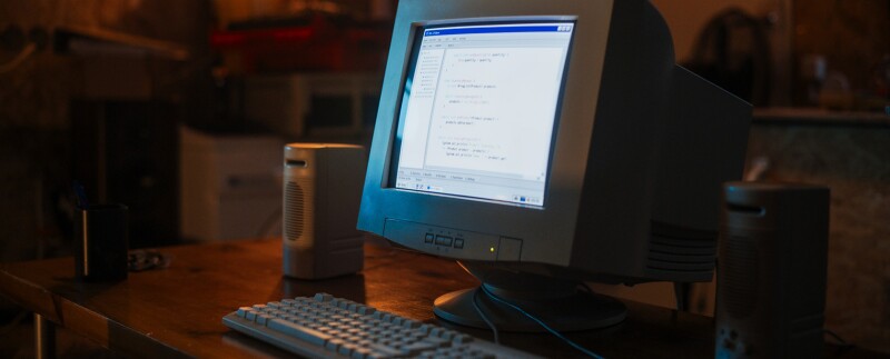 Close up shot of an old desktop computer