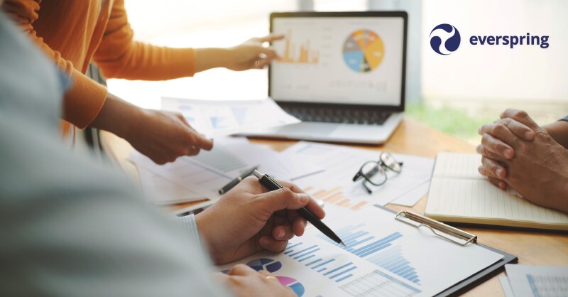 Team of people discussing financial plan for marketing