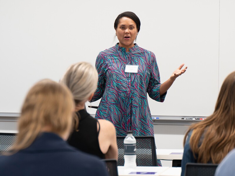 Danielle Robinson Bell in front of a class