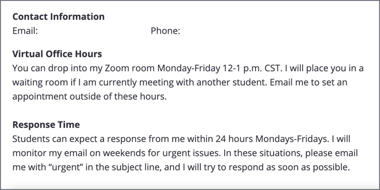 Screenshot of contact information example.