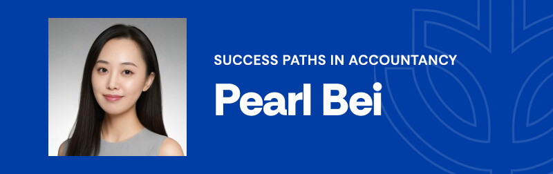 Headshot of Pearl Bei with tag line: Success Paths in Accountancy.
