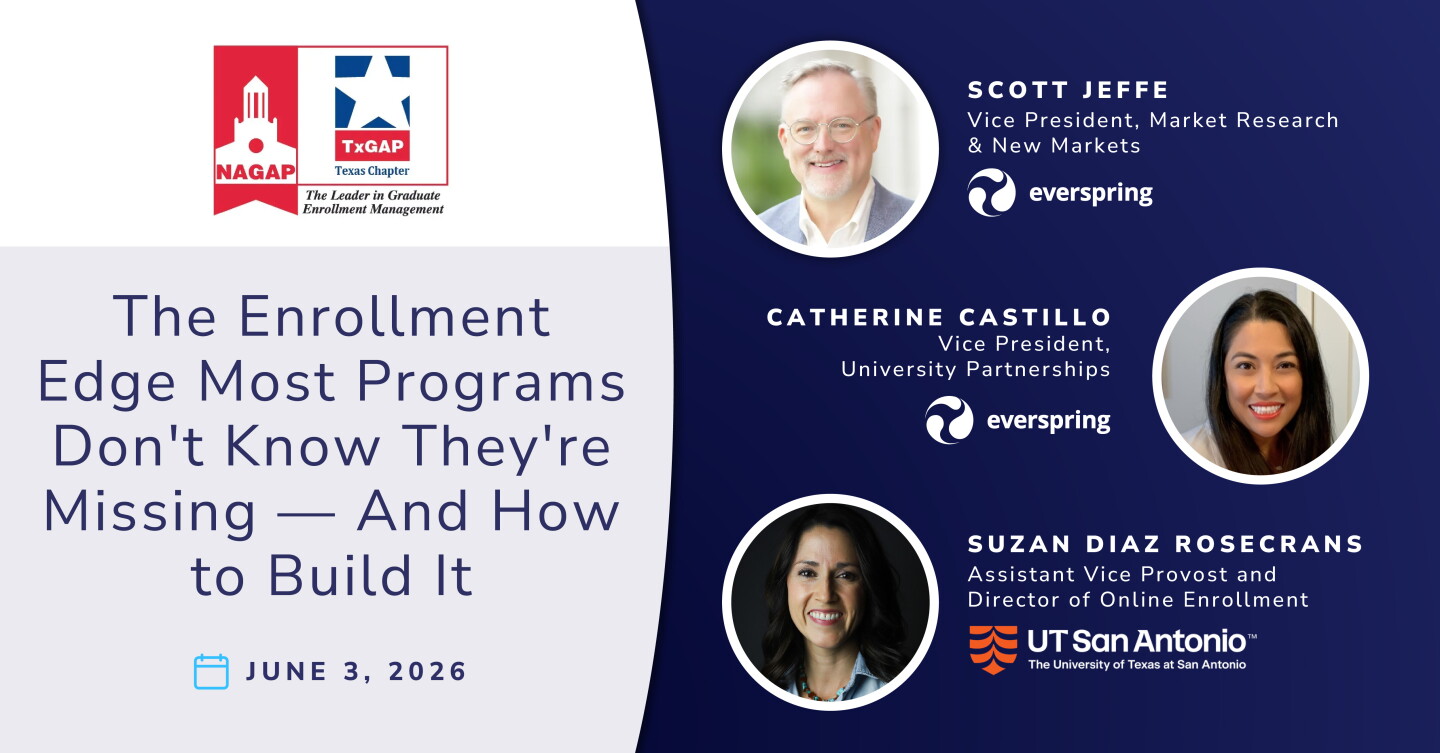 Promotional graphic for a June 3, 2026 NAGAP Texas webinar featuring Scott Jeffe and Catherine Castillo (Everspring) with Suzan Diaz Rosecrans (UTSA).