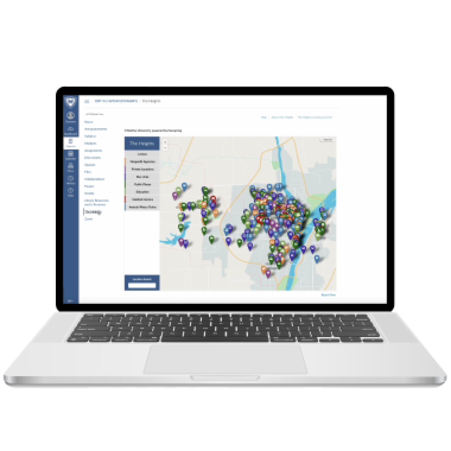 Close-up of Yeshiva University's The Heights online platform on a laptop.