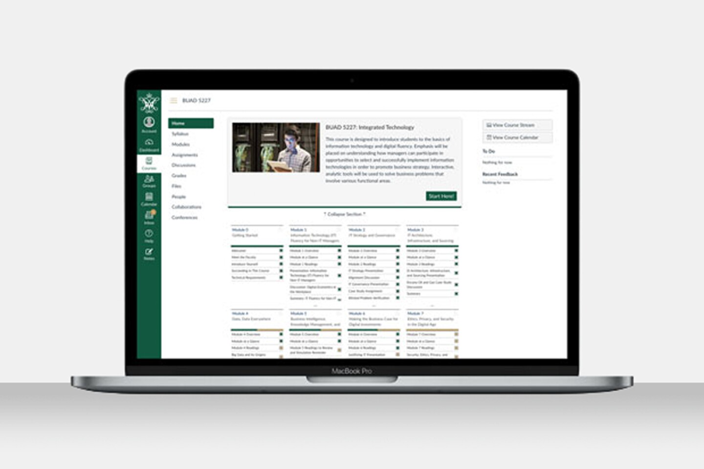 Laptop showing the William & Mary Online learning environment