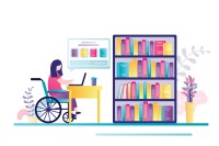 A student in a wheelchair using a laptop