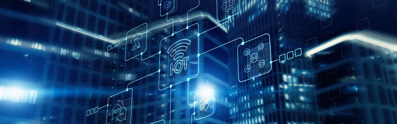 A digital interface displaying an icon labeled "IoT"