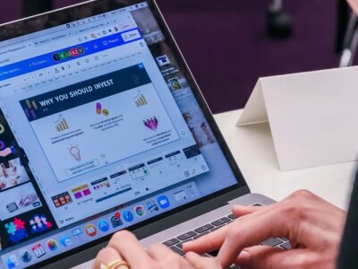 Shot of a laptop monitor as woman creates a design