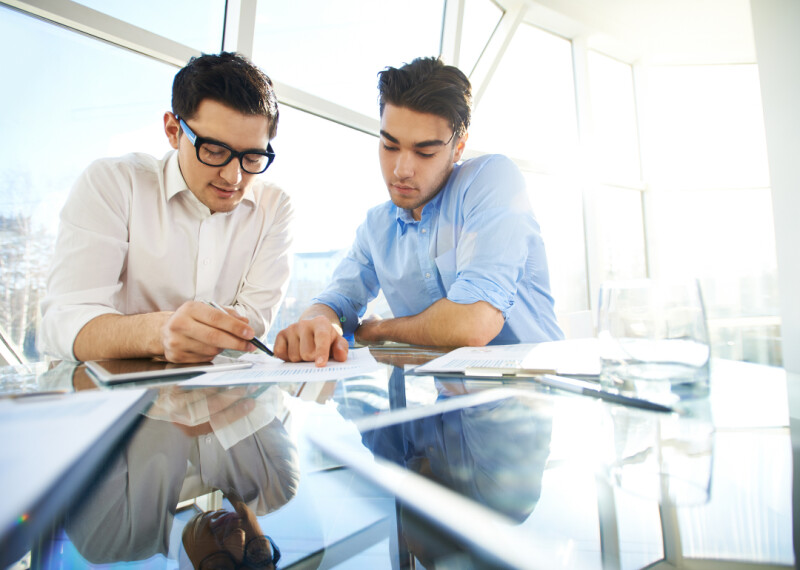 investment analyst reviewing documents