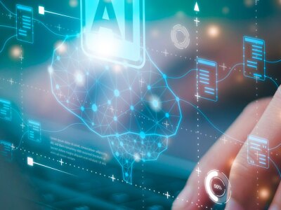 Businessman using computer use AI to help with business task.