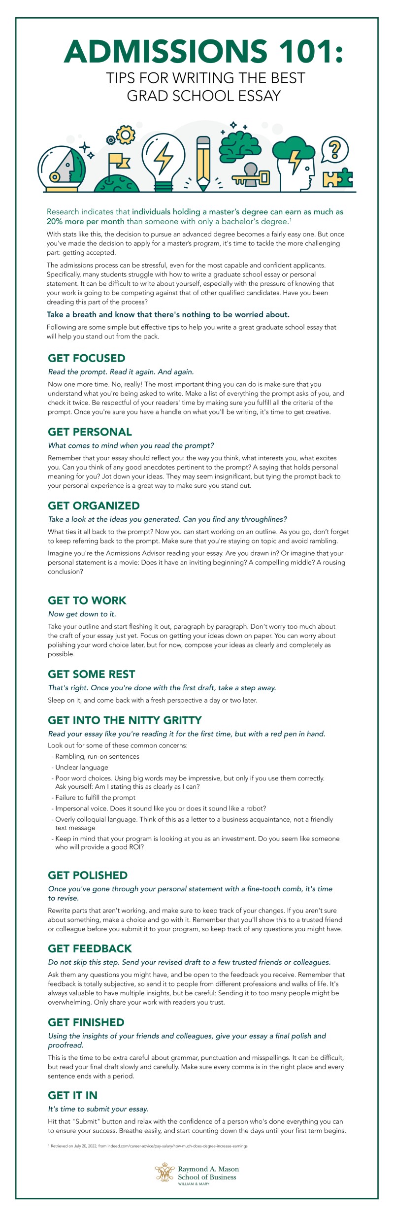 Tips for writing the best grad school essay infographic