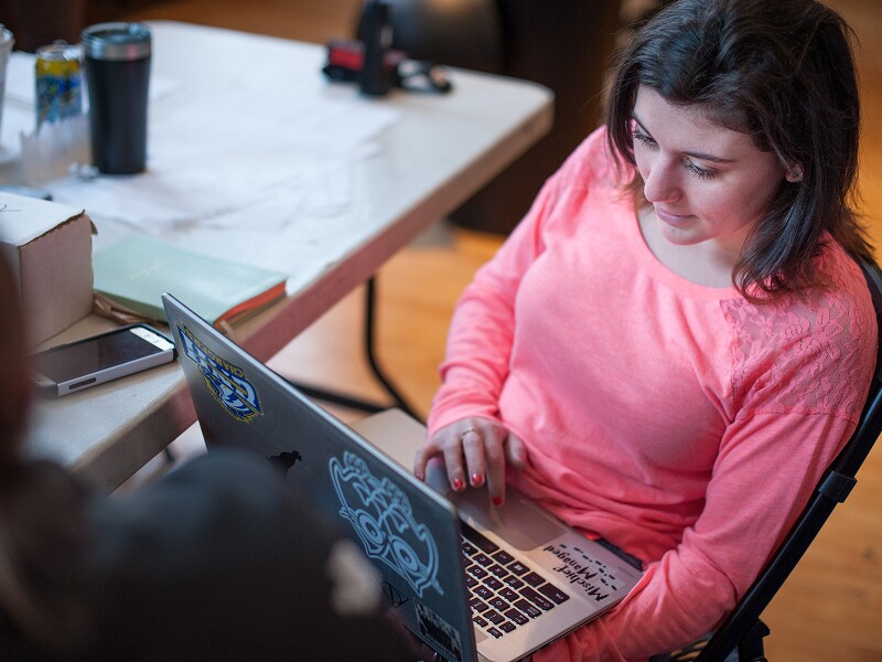 Student working on her laptop