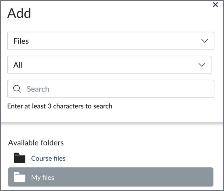 Screenshot of Canvas "my files" and "course files" option.