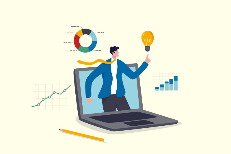 Man examining data from online learning.