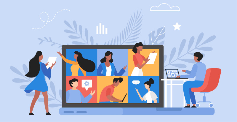 Students working independently and collaboratively online.