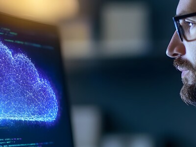 IT startup employee working on cloud computing project